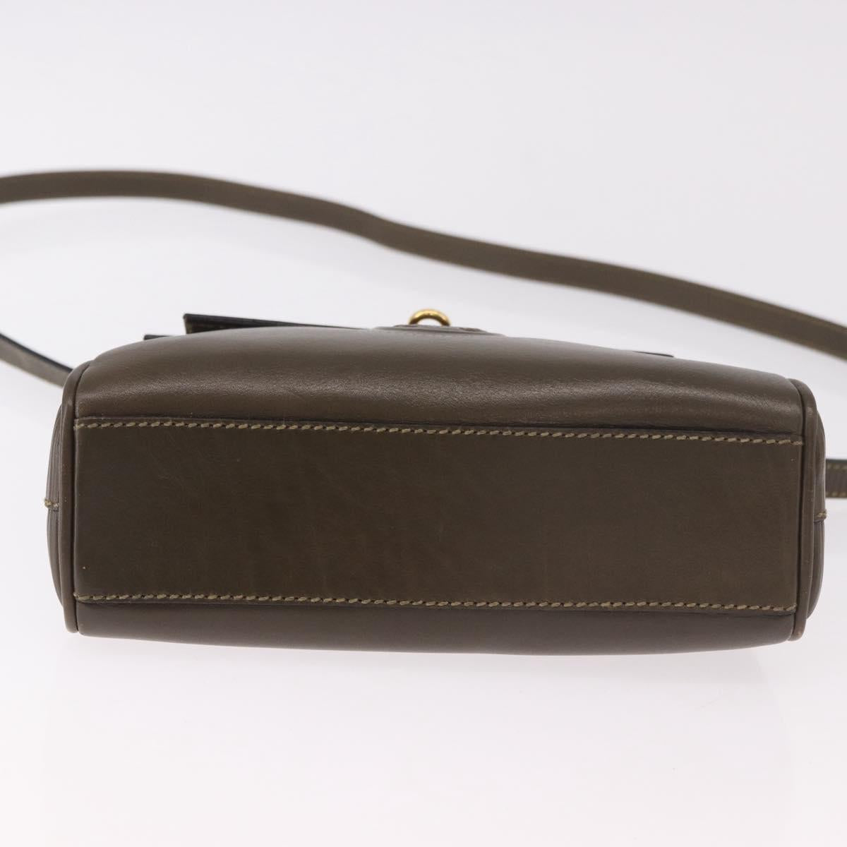 FENDI Hand Bag Leather 2way Khaki Gold Auth 186587A