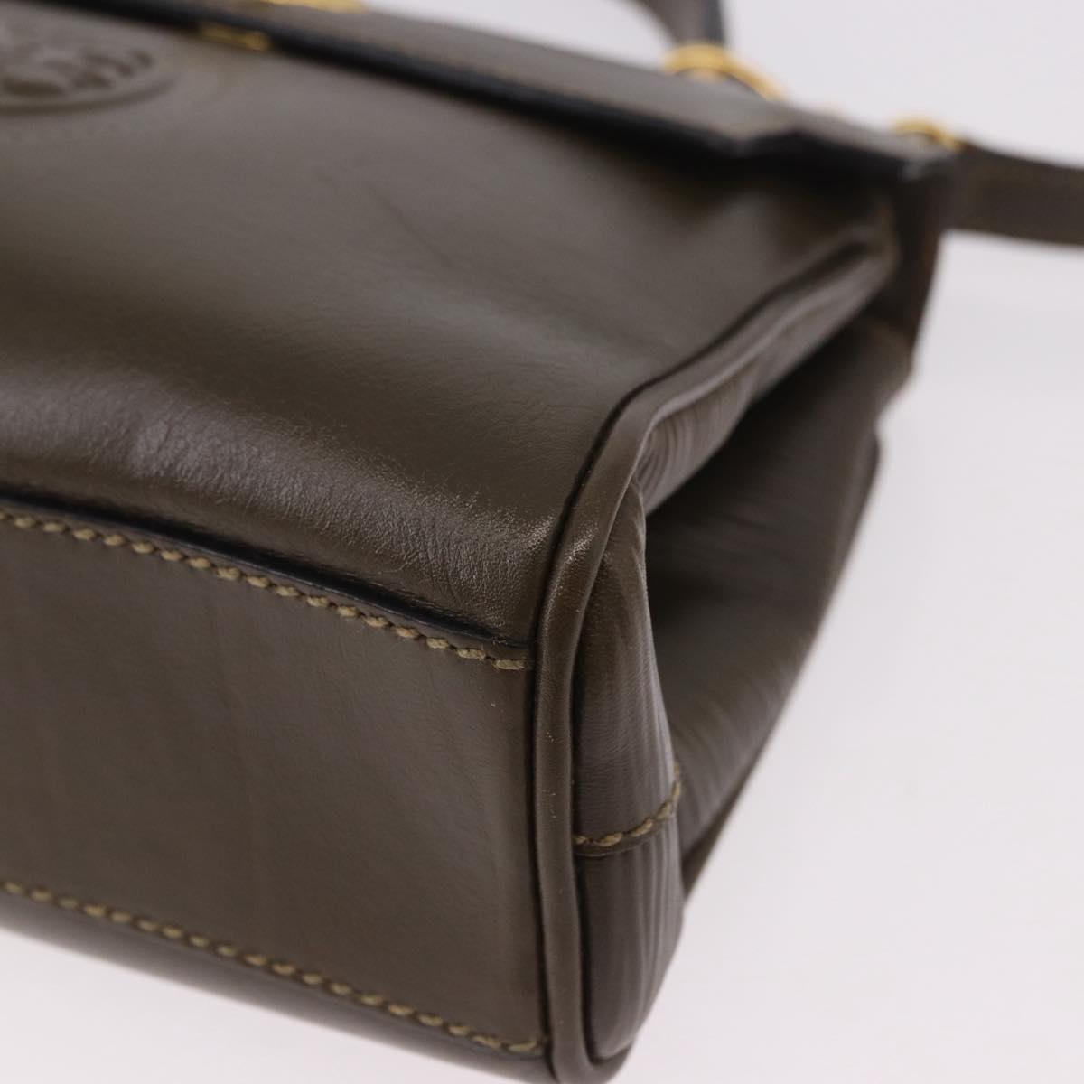 FENDI Hand Bag Leather 2way Khaki Gold Auth 186587A