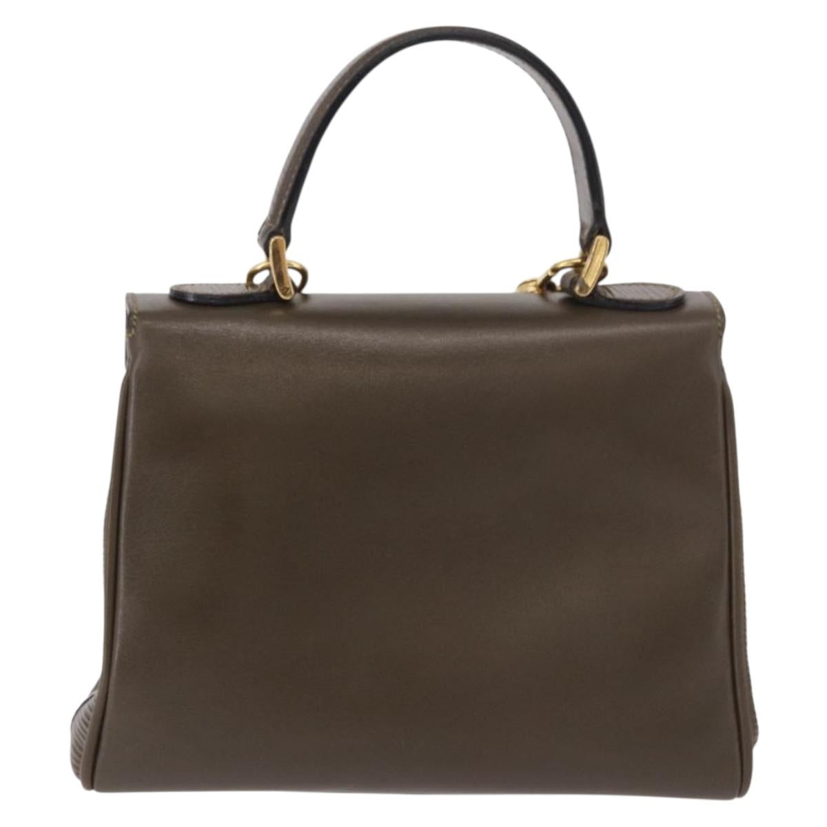 FENDI Hand Bag Leather 2way Khaki Gold Auth 186587A