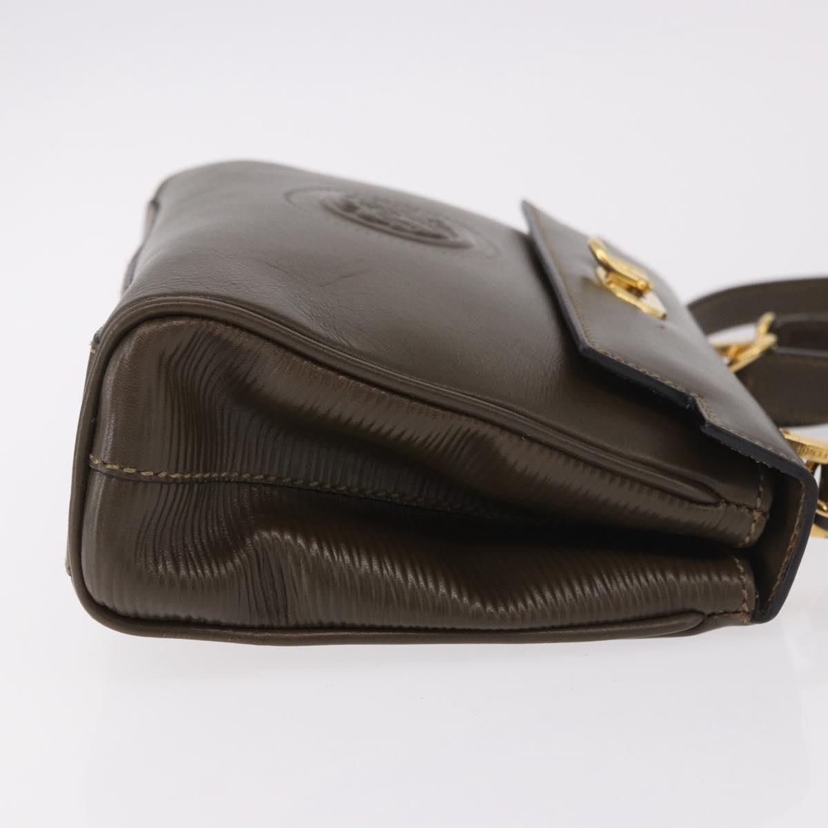 FENDI Hand Bag Leather 2way Khaki Gold Auth 186587A
