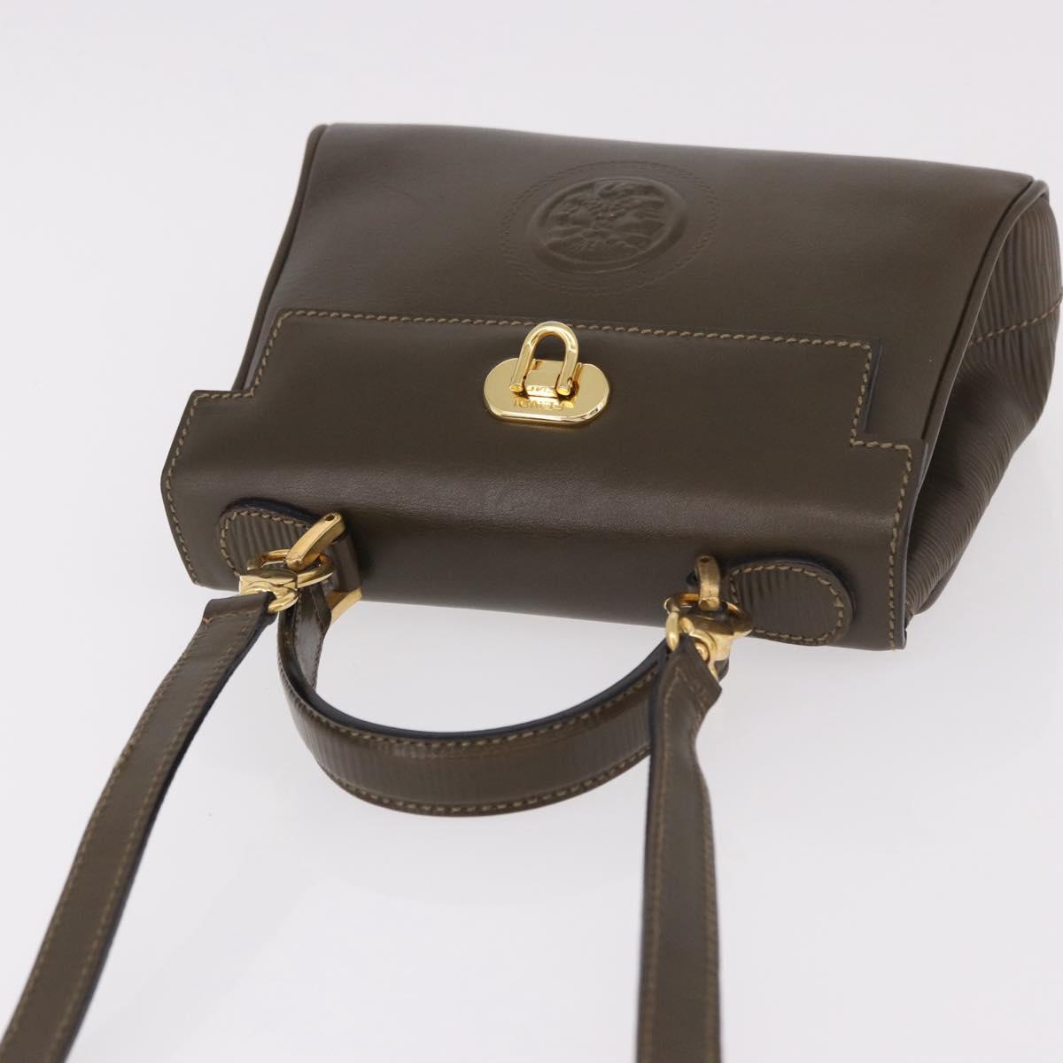 FENDI Hand Bag Leather 2way Khaki Gold Auth 186587A