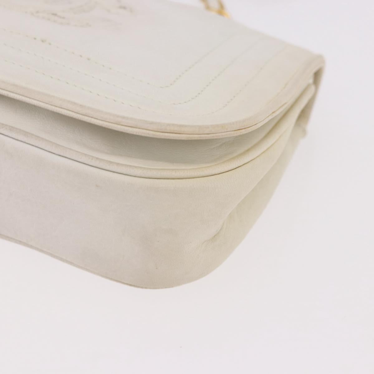CHANEL Chain Shoulder Bag Lamb Skin White Gold CC Auth 186589A