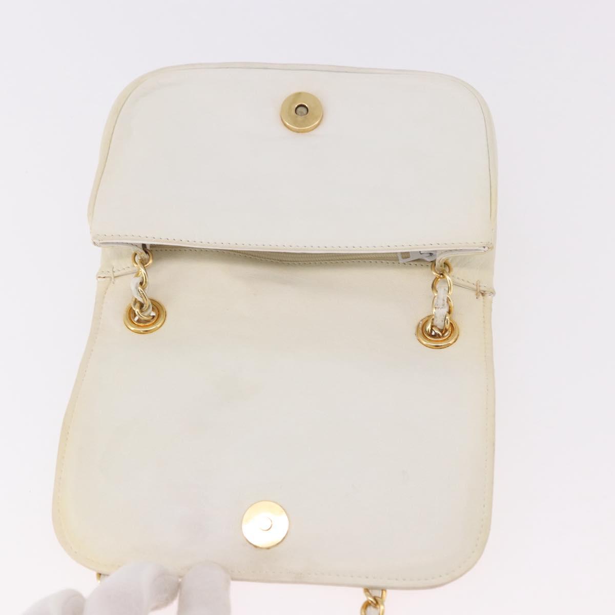 CHANEL Chain Shoulder Bag Lamb Skin White Gold CC Auth 186589A