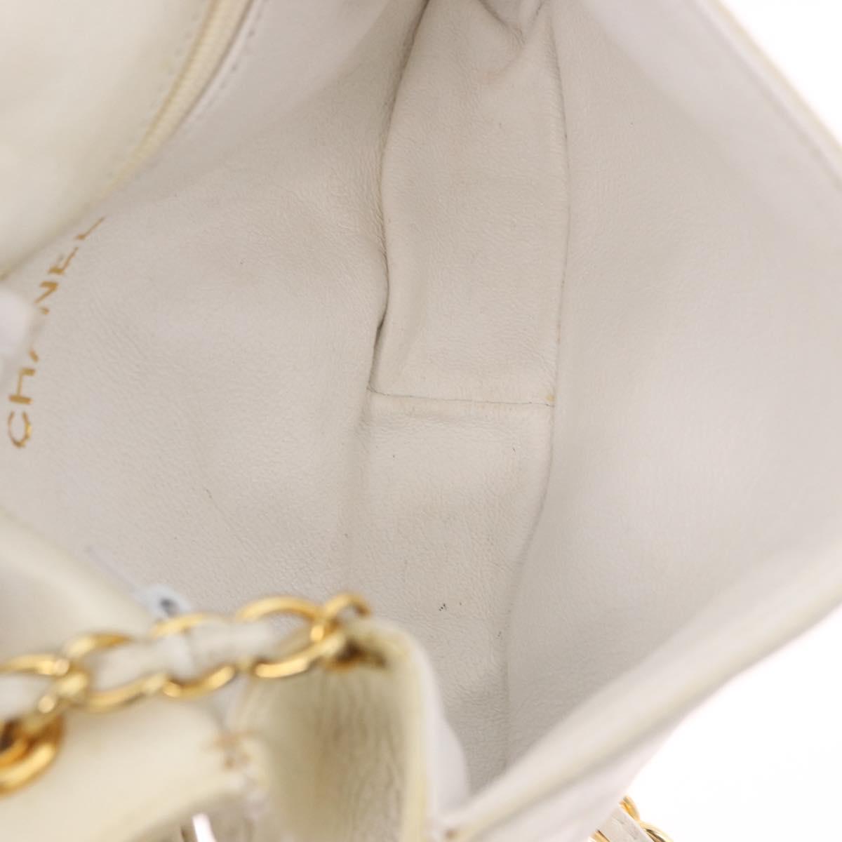 CHANEL Chain Shoulder Bag Lamb Skin White Gold CC Auth 186589A