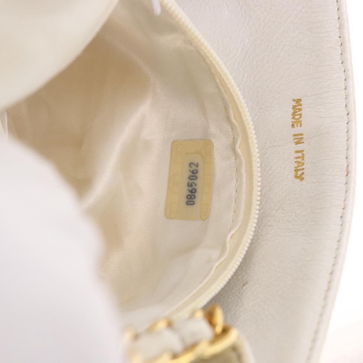 CHANEL Chain Shoulder Bag Lamb Skin White Gold CC Auth 186589A