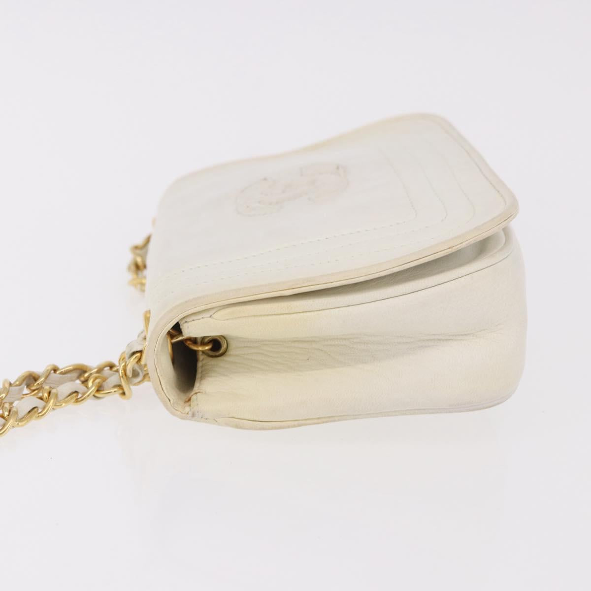 CHANEL Chain Shoulder Bag Lamb Skin White Gold CC Auth 186589A