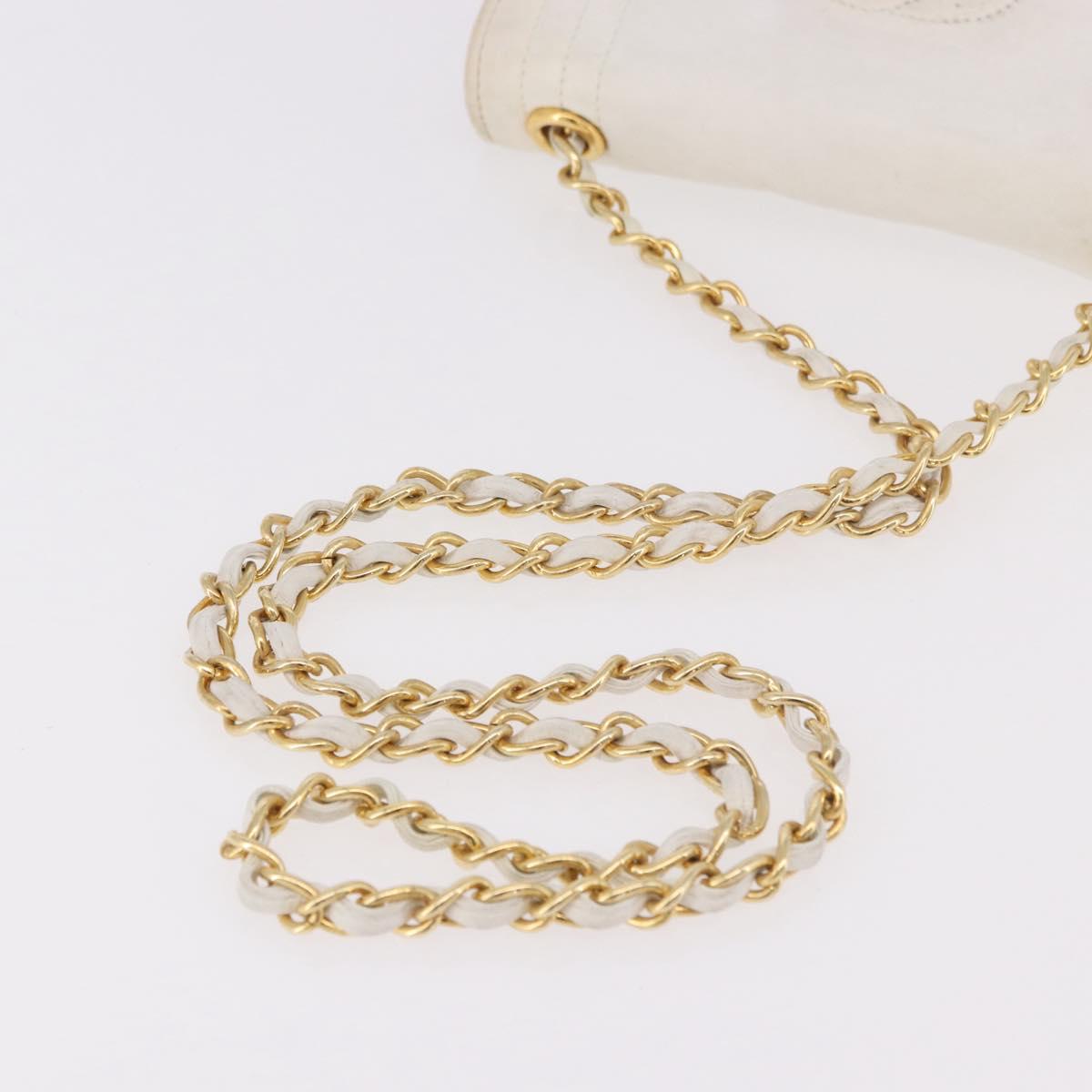 CHANEL Chain Shoulder Bag Lamb Skin White Gold CC Auth 186589A