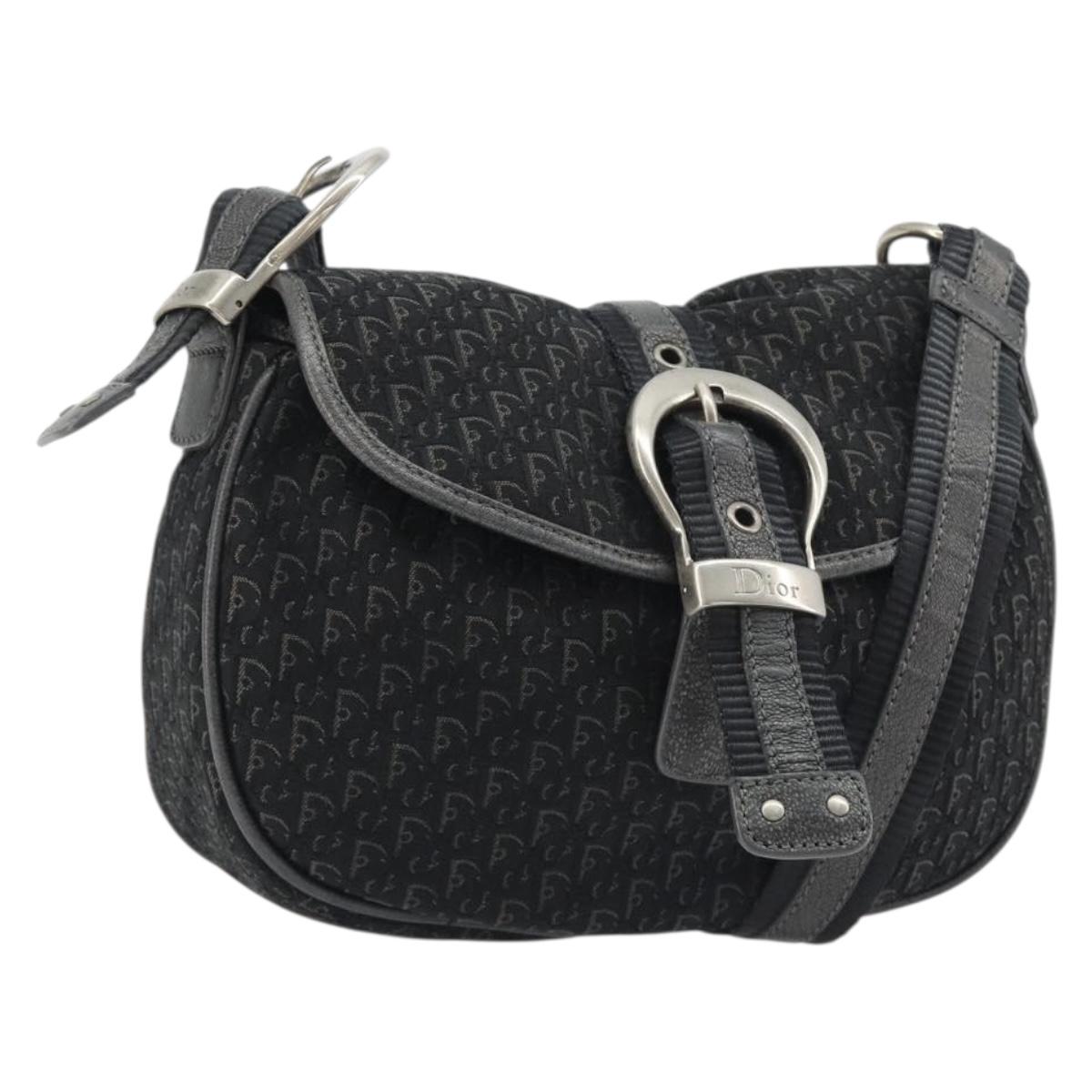 Christian Dior Trotter Canvas Shoulder Bag Black Silver Auth 186592A