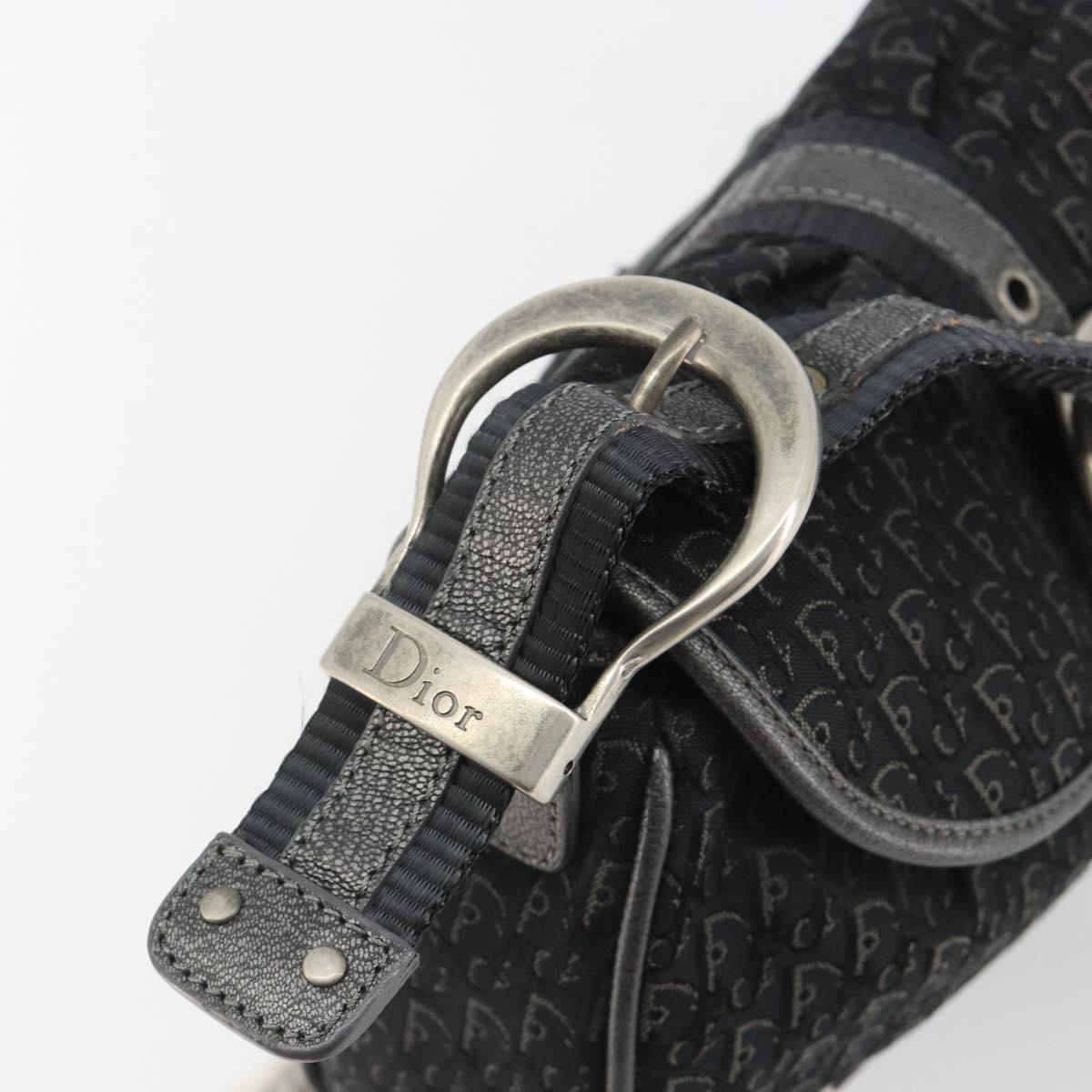 Christian Dior Trotter Canvas Shoulder Bag Black Silver Auth 186592A