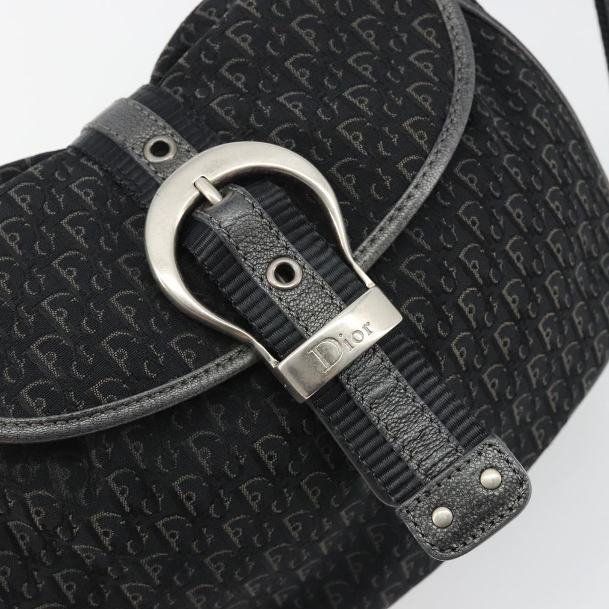 Christian Dior Trotter Canvas Shoulder Bag Black Silver Auth 186592A