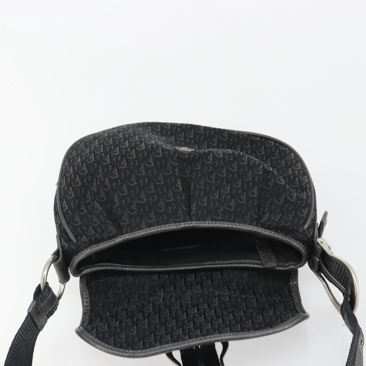 Christian Dior Trotter Canvas Shoulder Bag Black Silver Auth 186592A