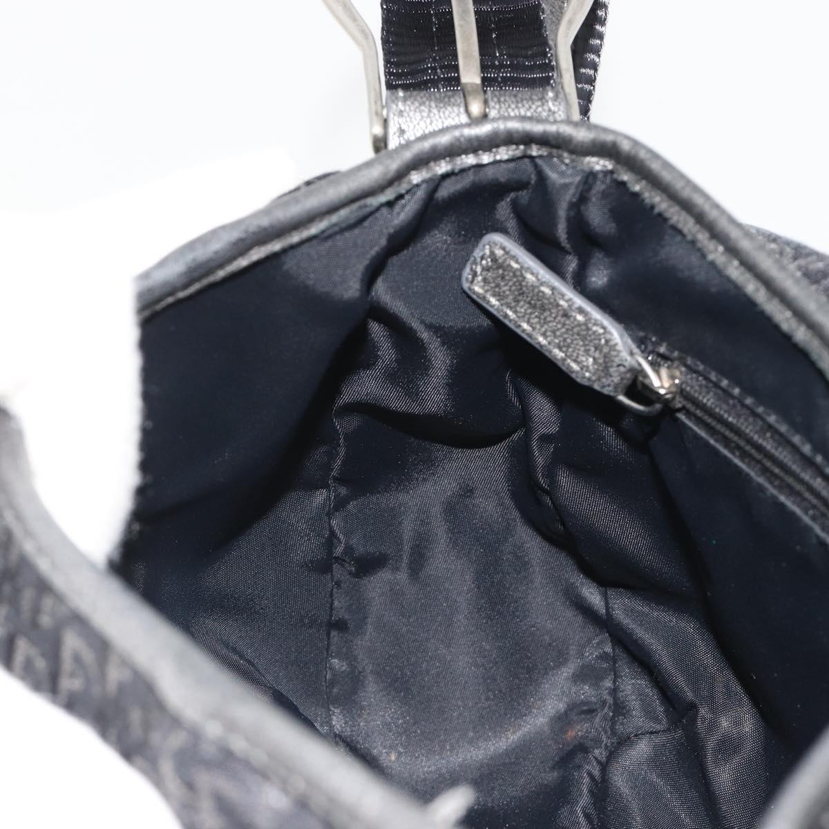 Christian Dior Trotter Canvas Shoulder Bag Black Silver Auth 186592A