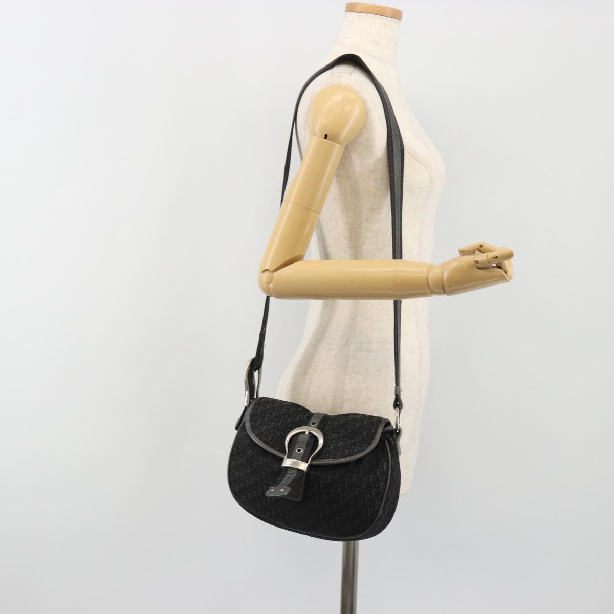 Christian Dior Trotter Canvas Shoulder Bag Black Silver Auth 186592A
