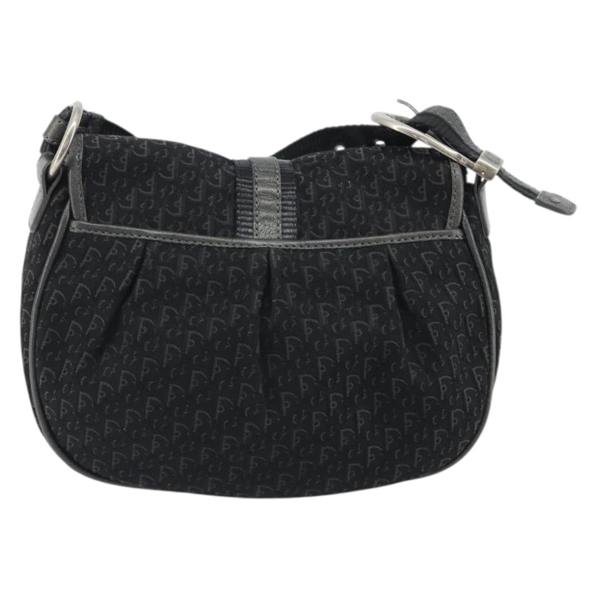 Christian Dior Trotter Canvas Shoulder Bag Black Silver Auth 186592A