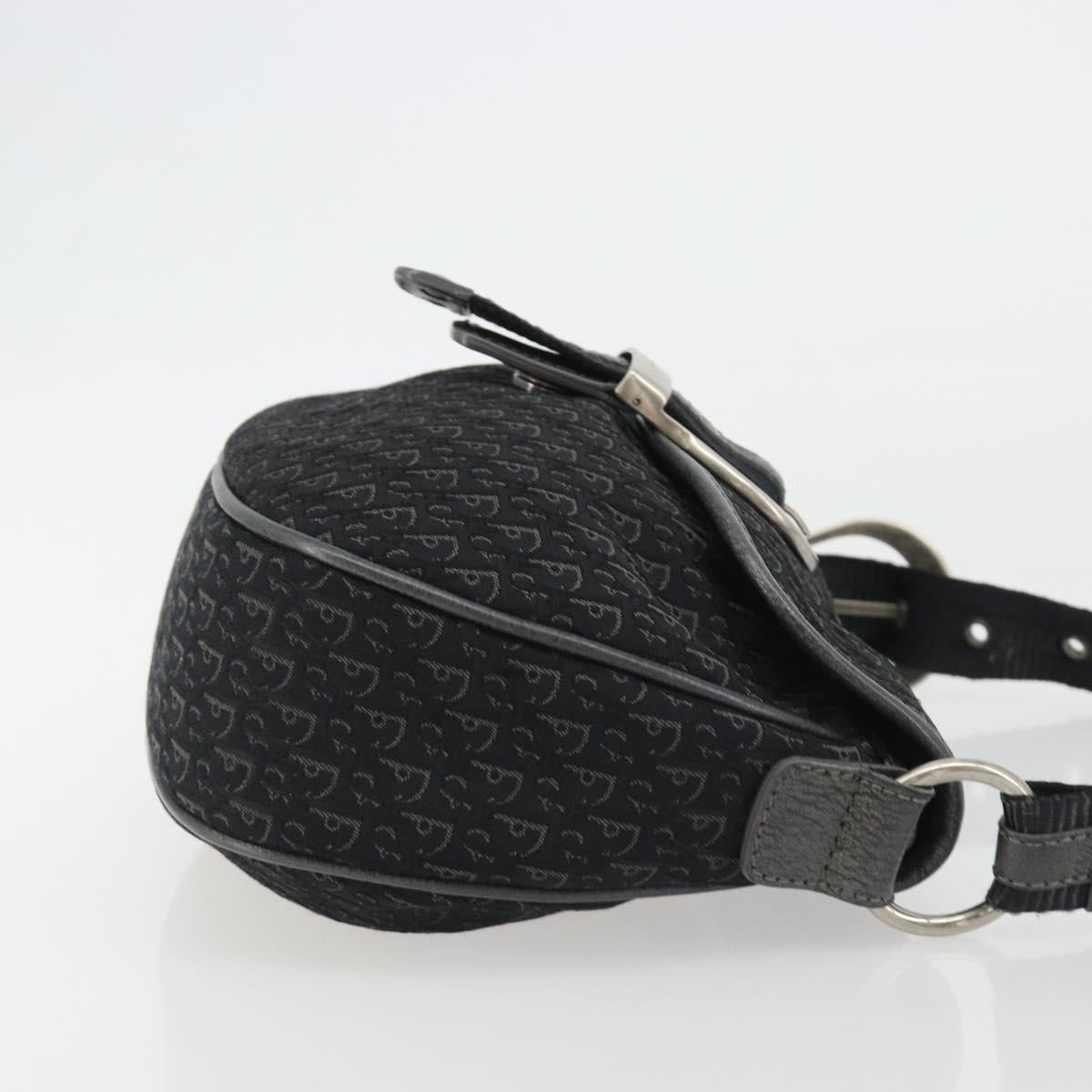 Christian Dior Trotter Canvas Shoulder Bag Black Silver Auth 186592A