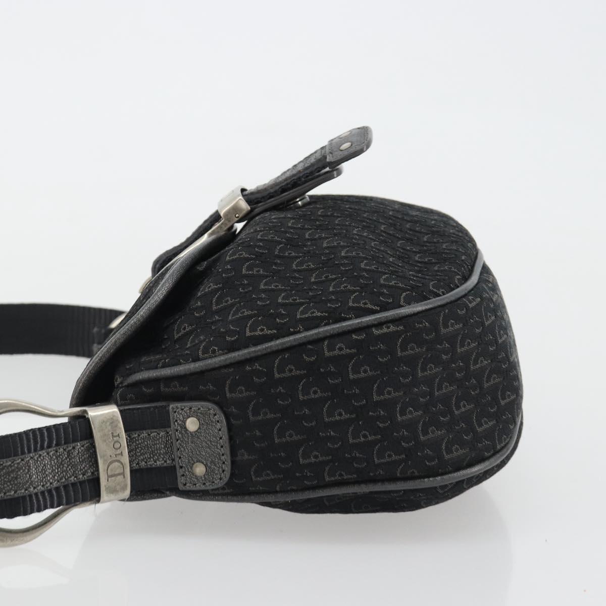 Christian Dior Trotter Canvas Shoulder Bag Black Silver Auth 186592A