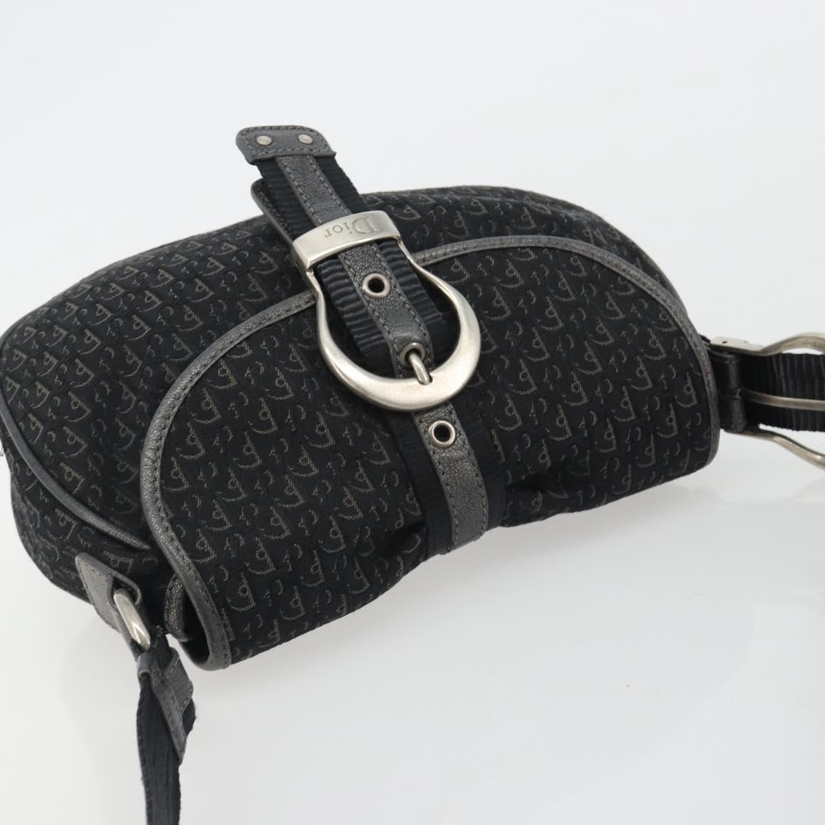 Christian Dior Trotter Canvas Shoulder Bag Black Silver Auth 186592A