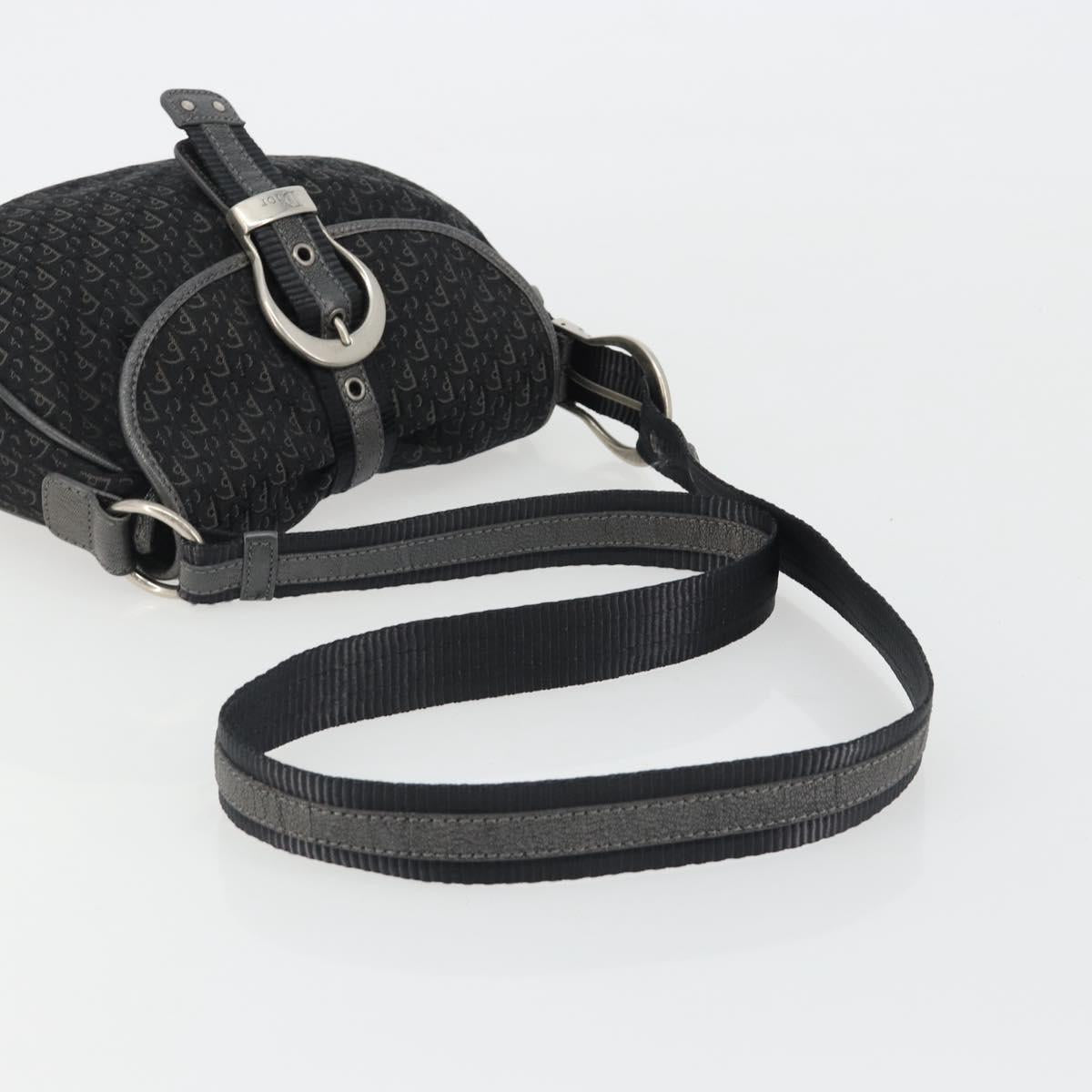Christian Dior Trotter Canvas Shoulder Bag Black Silver Auth 186592A