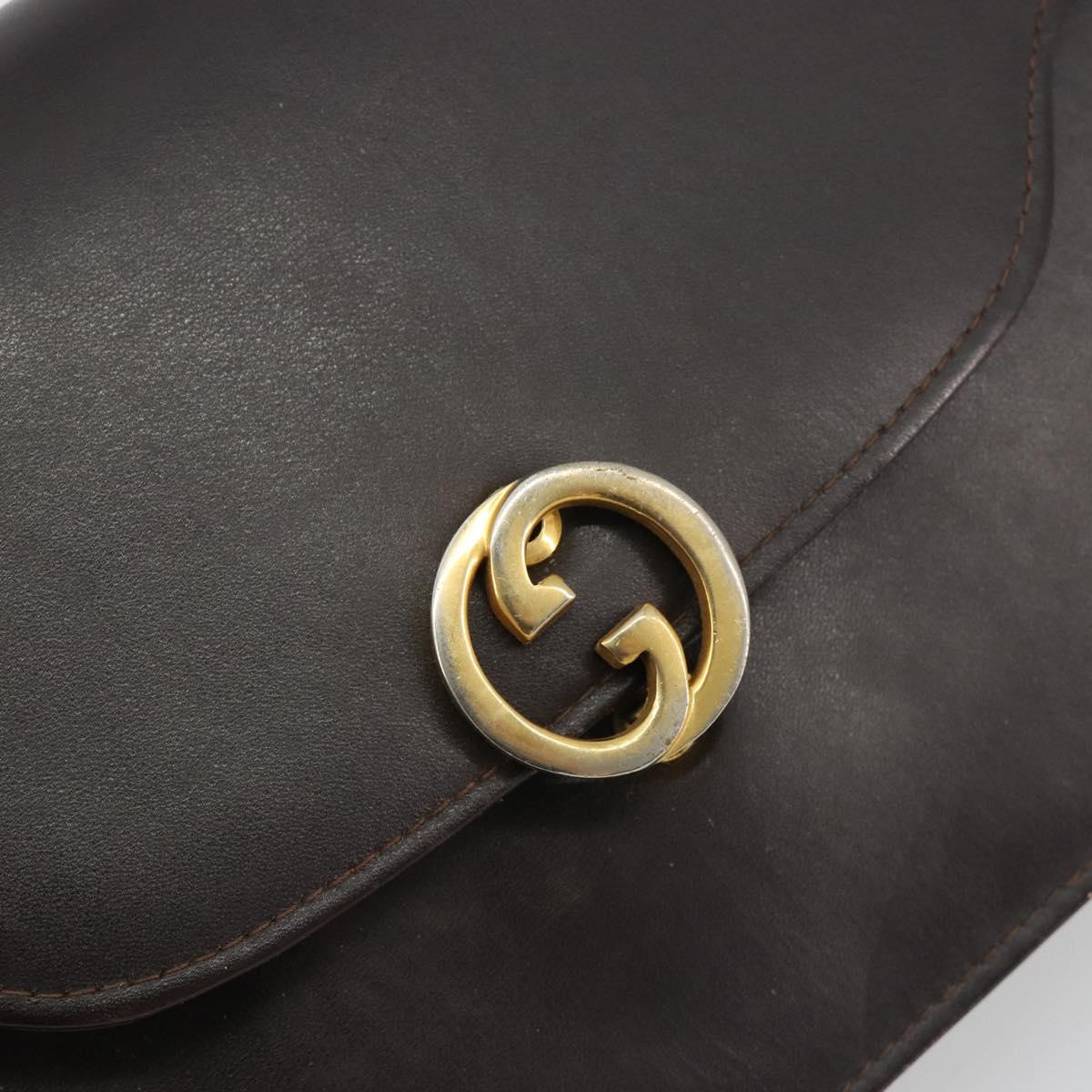 GUCCI Clutch Bag Leather Brown Gold Auth 186593