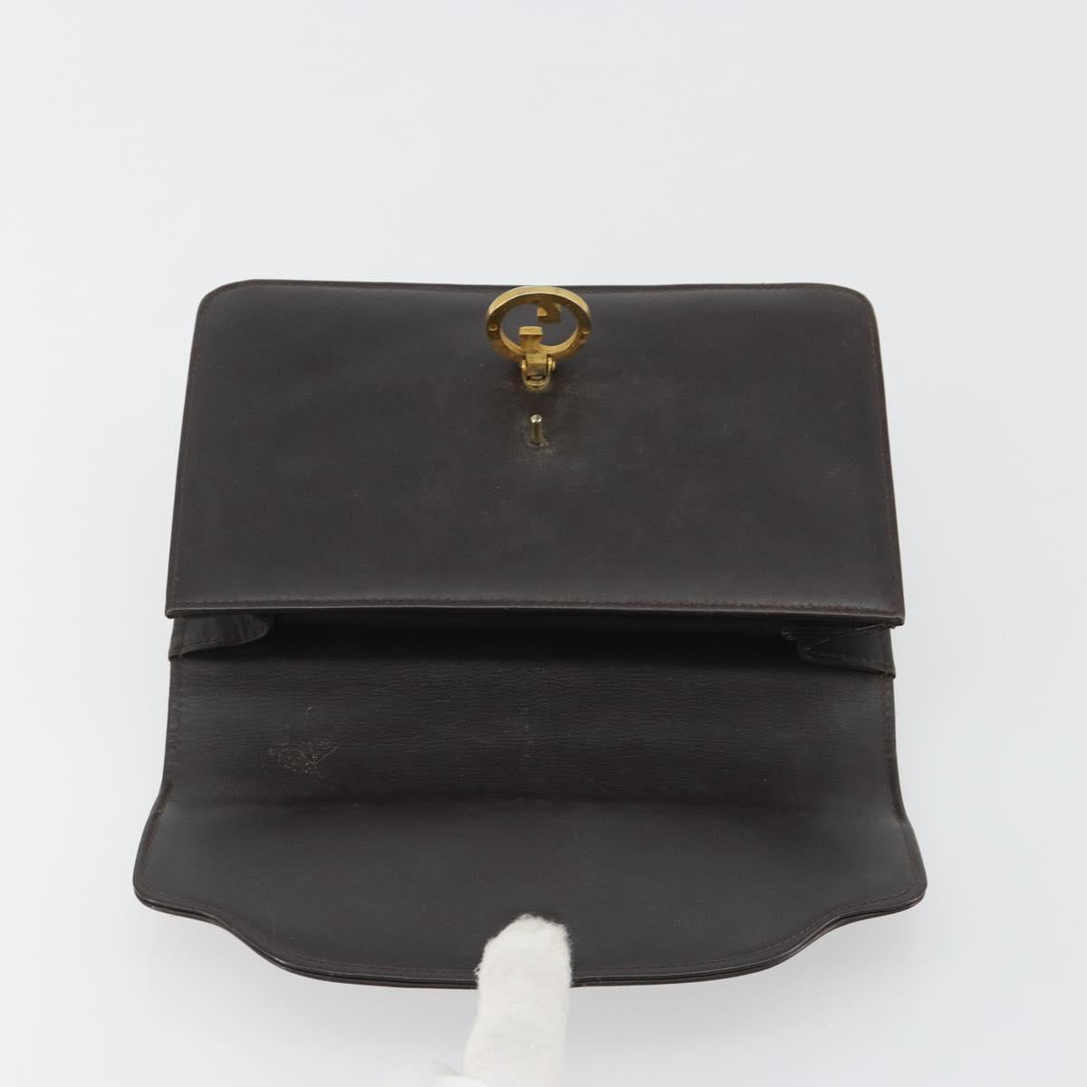 GUCCI Clutch Bag Leather Brown Gold Auth 186593