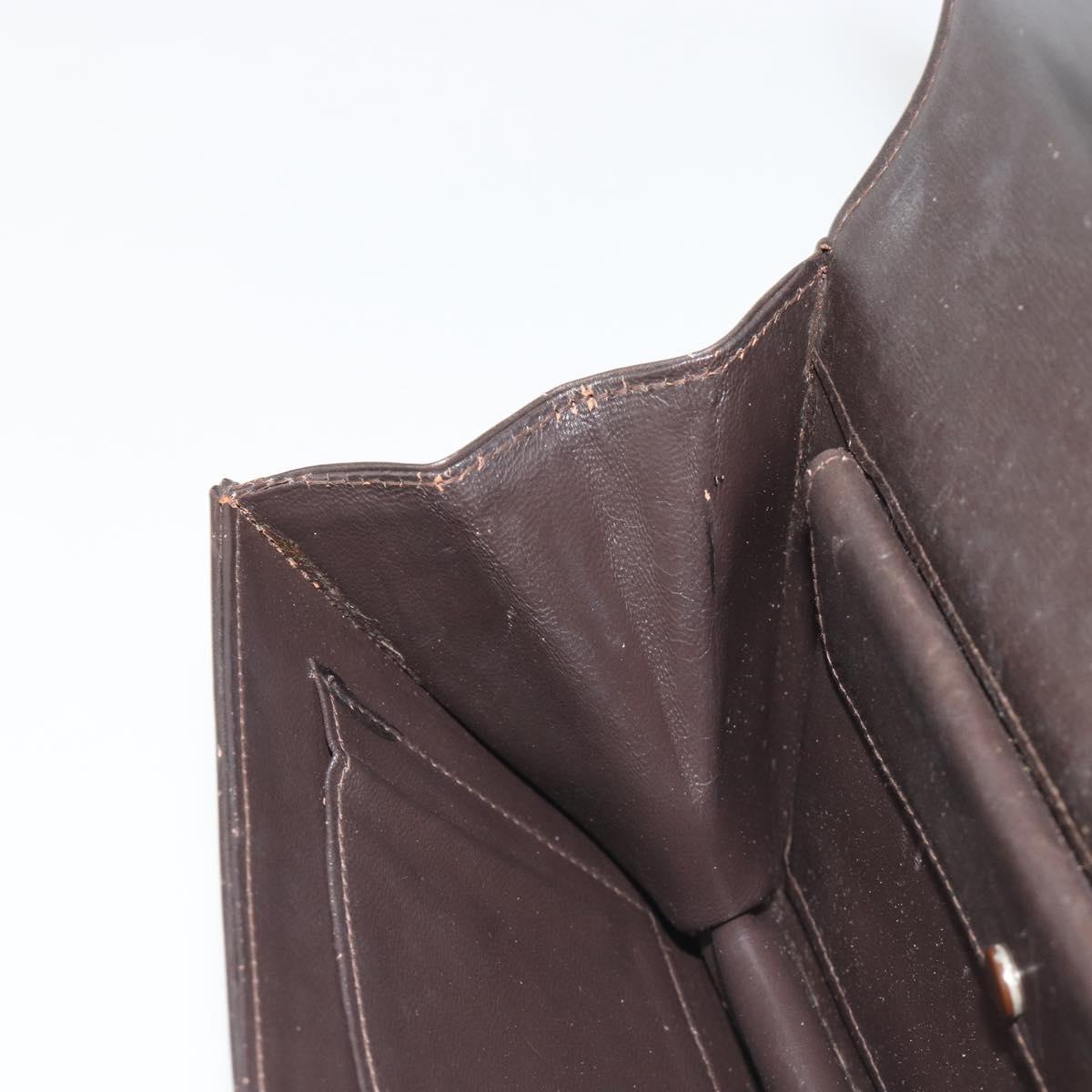 GUCCI Clutch Bag Leather Brown Gold Auth 186593