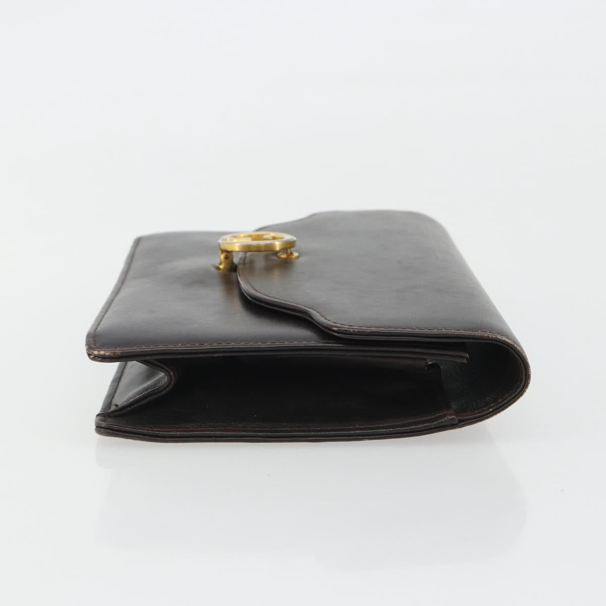 GUCCI Clutch Bag Leather Brown Gold Auth 186593