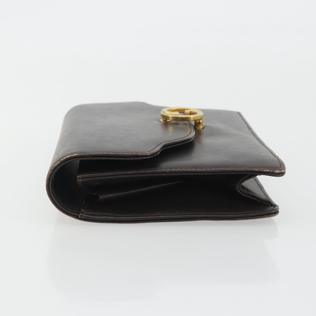GUCCI Clutch Bag Leather Brown Gold Auth 186593