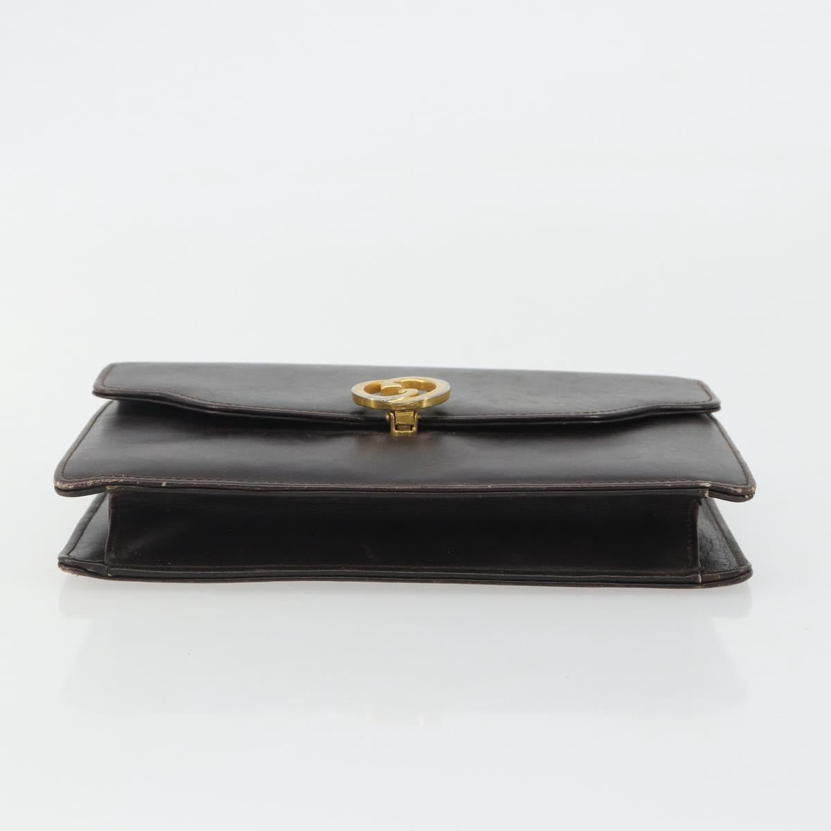 GUCCI Clutch Bag Leather Brown Gold Auth 186593