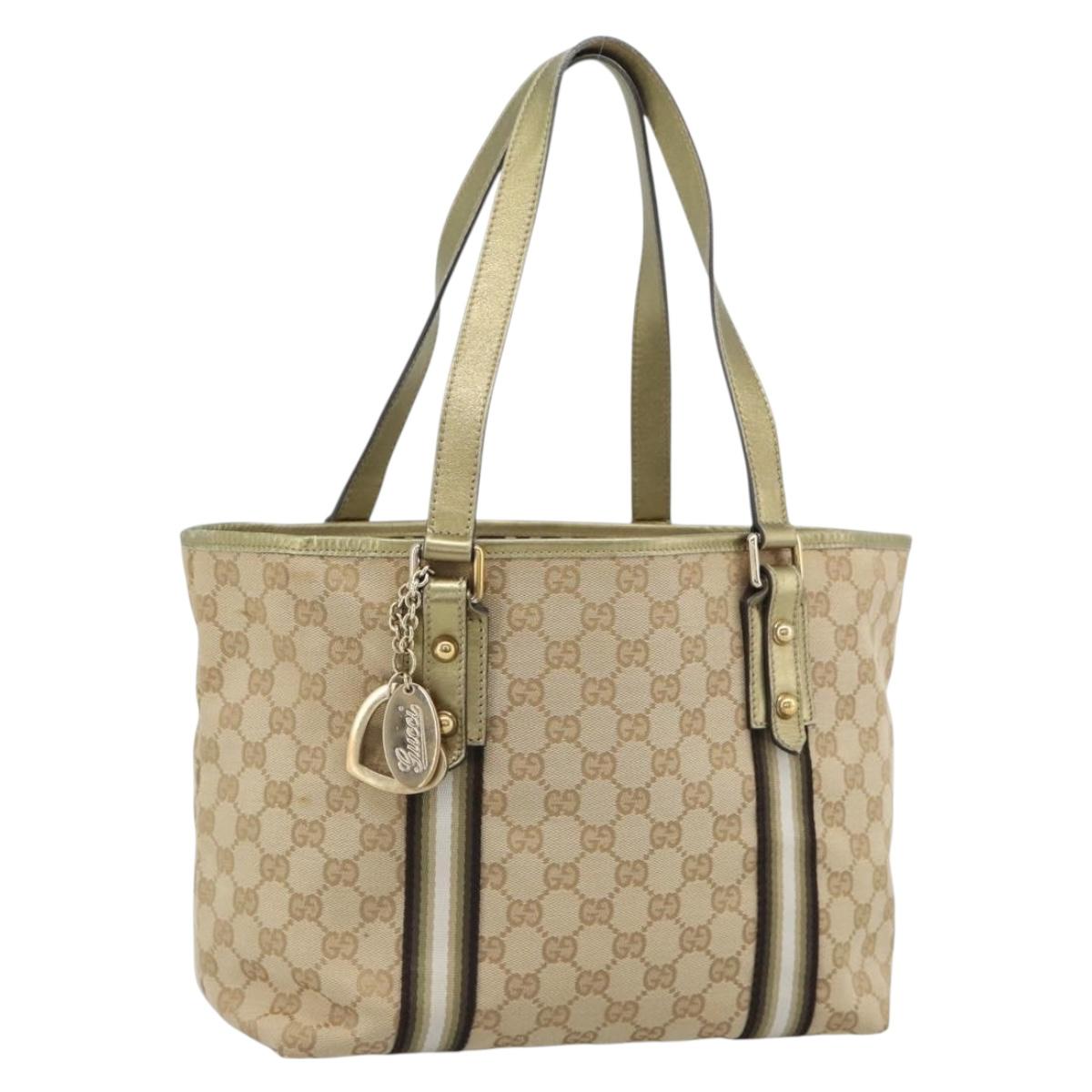 GUCCI GG Canvas Sherry Line Hand Bag Beige Gold 137396 Auth 186595
