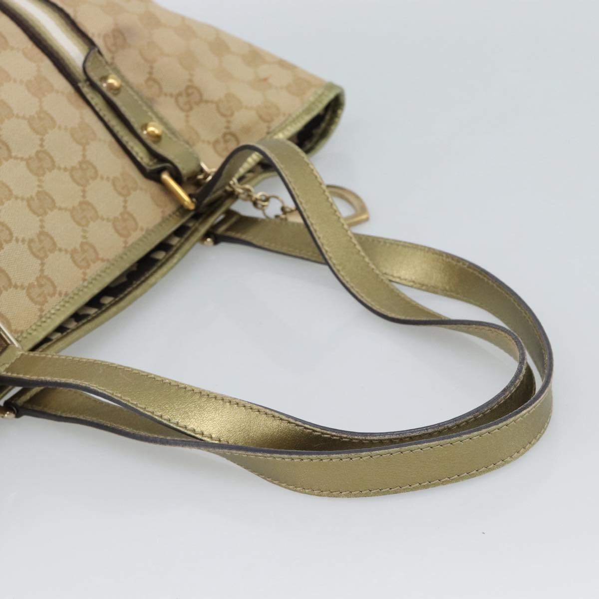 GUCCI GG Canvas Sherry Line Hand Bag Beige Gold 137396 Auth 186595