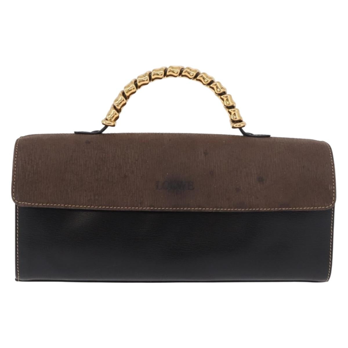 LOEWE Velazquez Hand Bag Leather Suede Black Gold Auth 186596