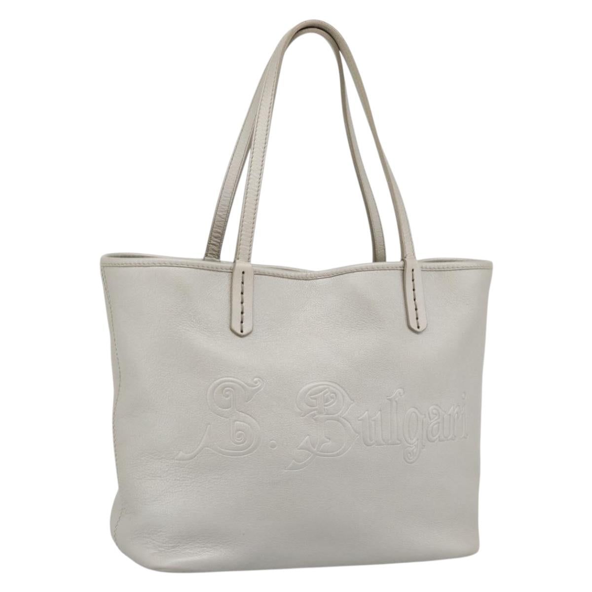 BVLGARI Tote Bag Leather Gray Gold Auth 186597