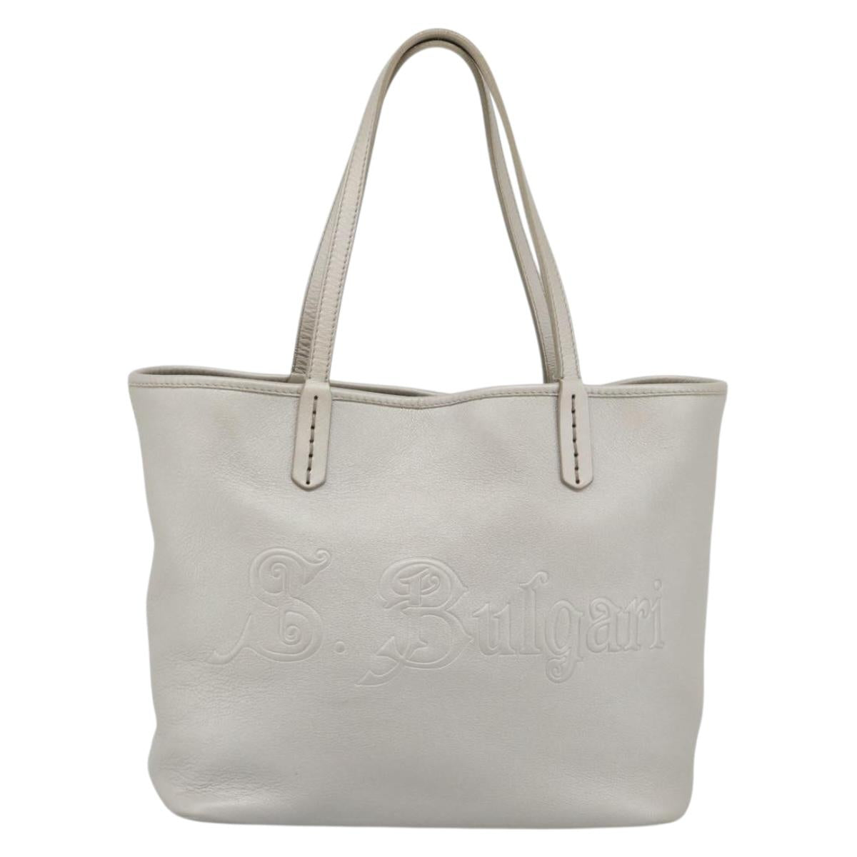 BVLGARI Tote Bag Leather Gray Gold Auth 186597