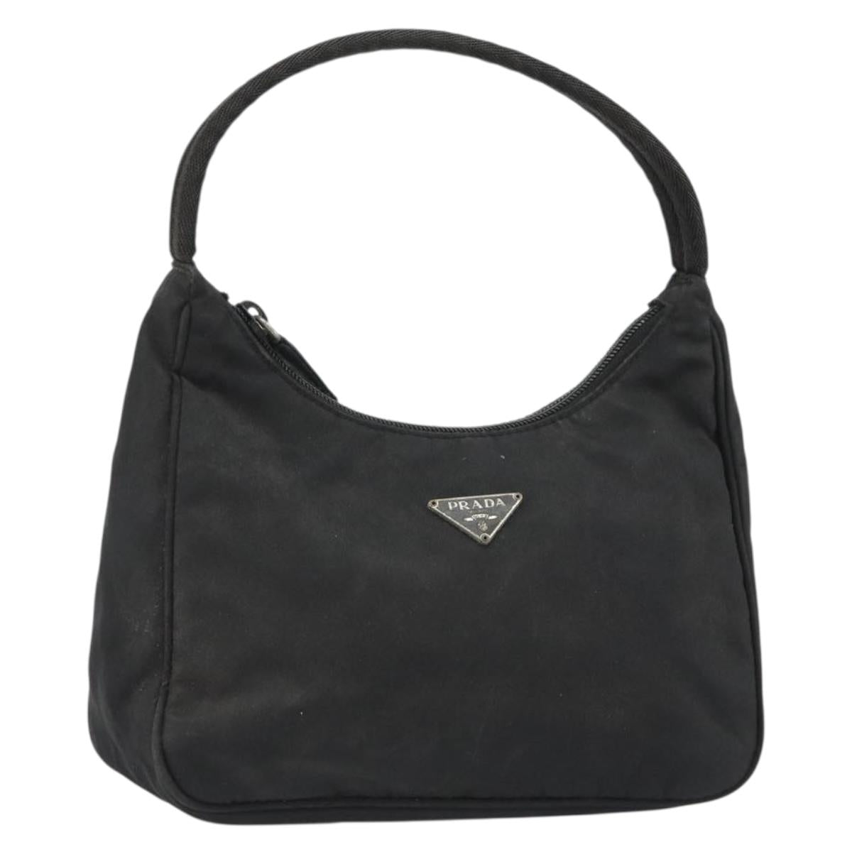 PRADA Hand Pouch Nylon Black Silver Auth 186598