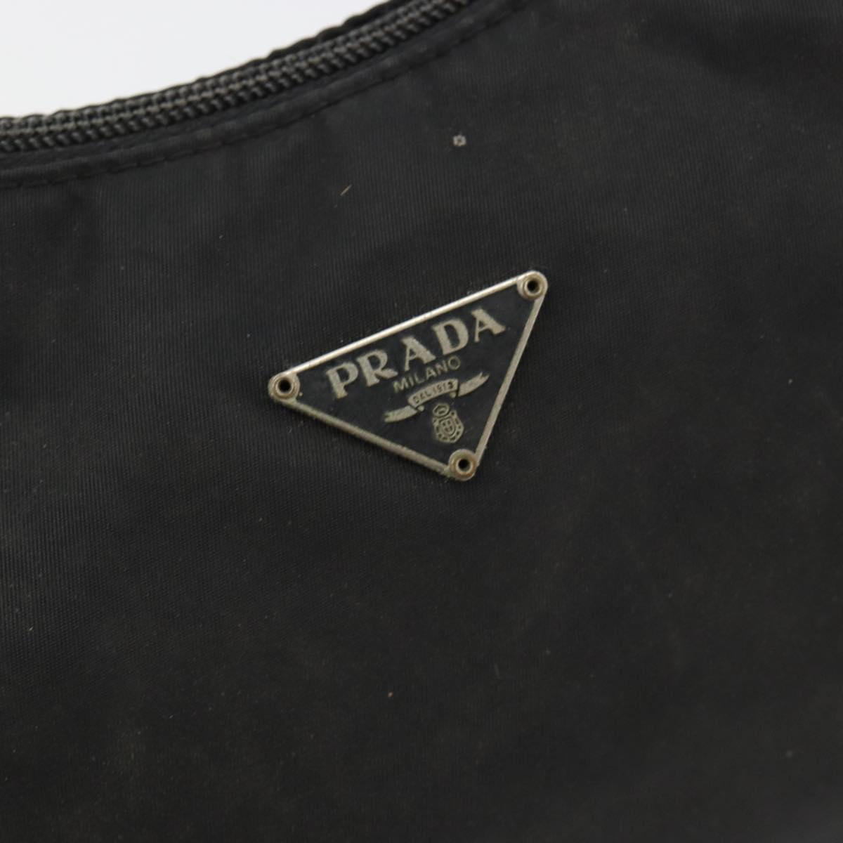 PRADA Hand Pouch Nylon Black Silver Auth 186598