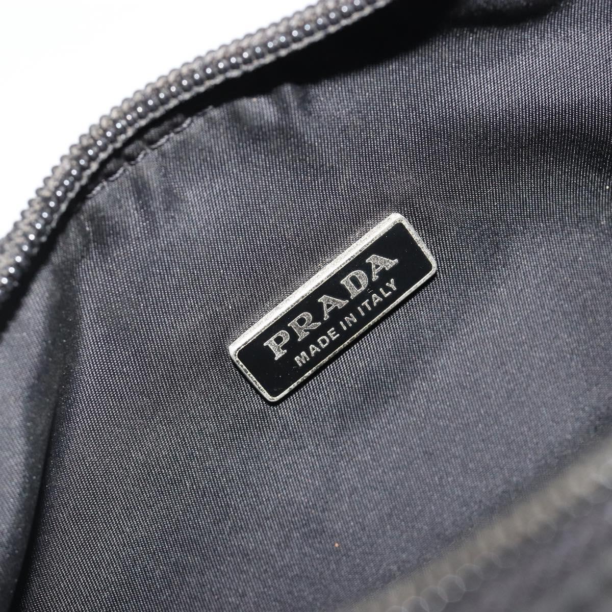 PRADA Hand Pouch Nylon Black Silver Auth 186598