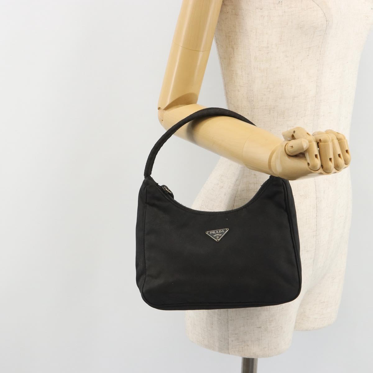 PRADA Hand Pouch Nylon Black Silver Auth 186598