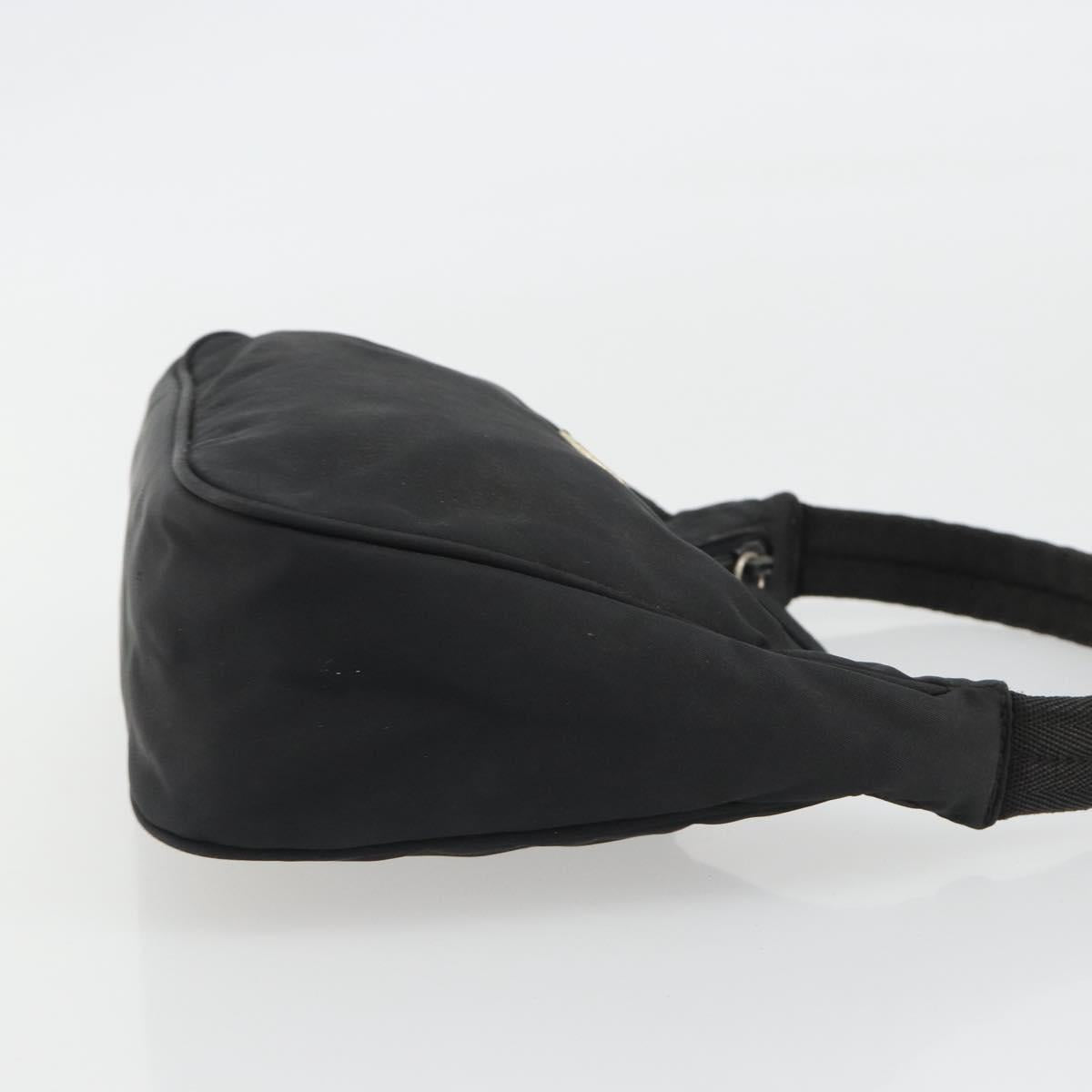 PRADA Hand Pouch Nylon Black Silver Auth 186598