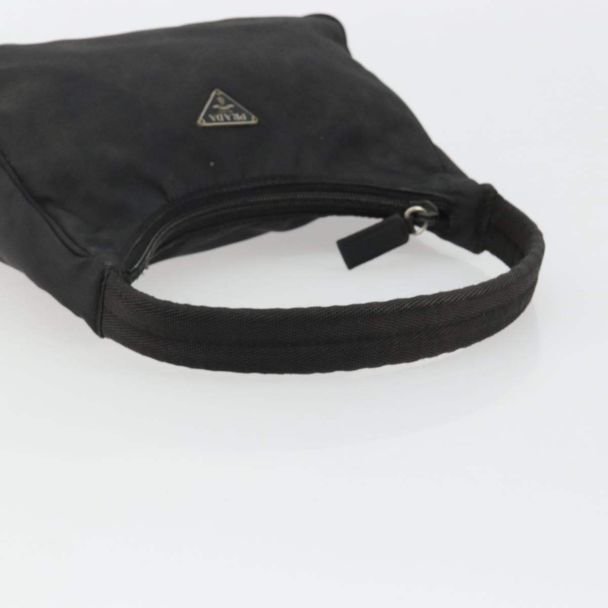 PRADA Hand Pouch Nylon Black Silver Auth 186598