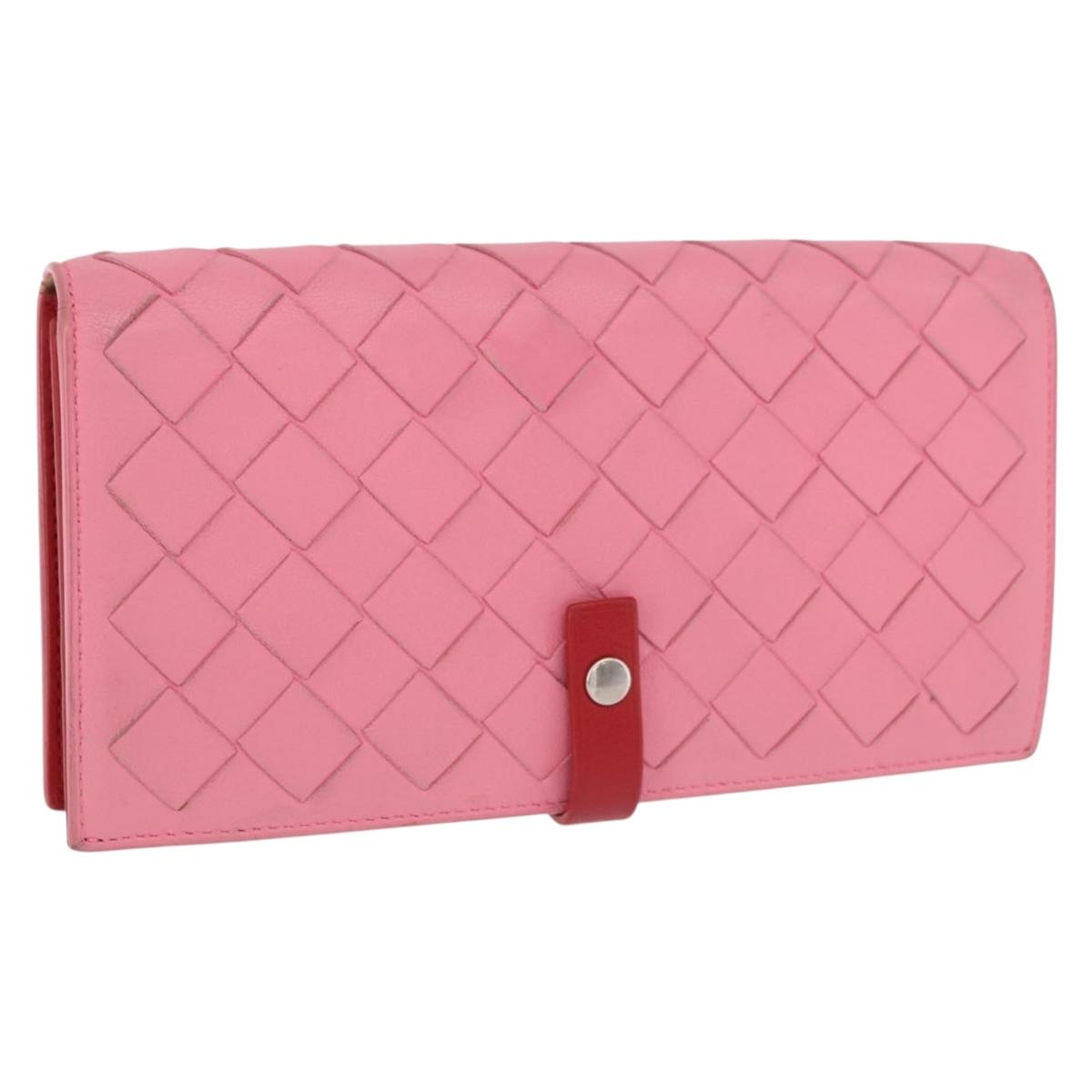 BOTTEGA VENETA INTRECCIATO Long Wallet Leather Pink Auth 186599A