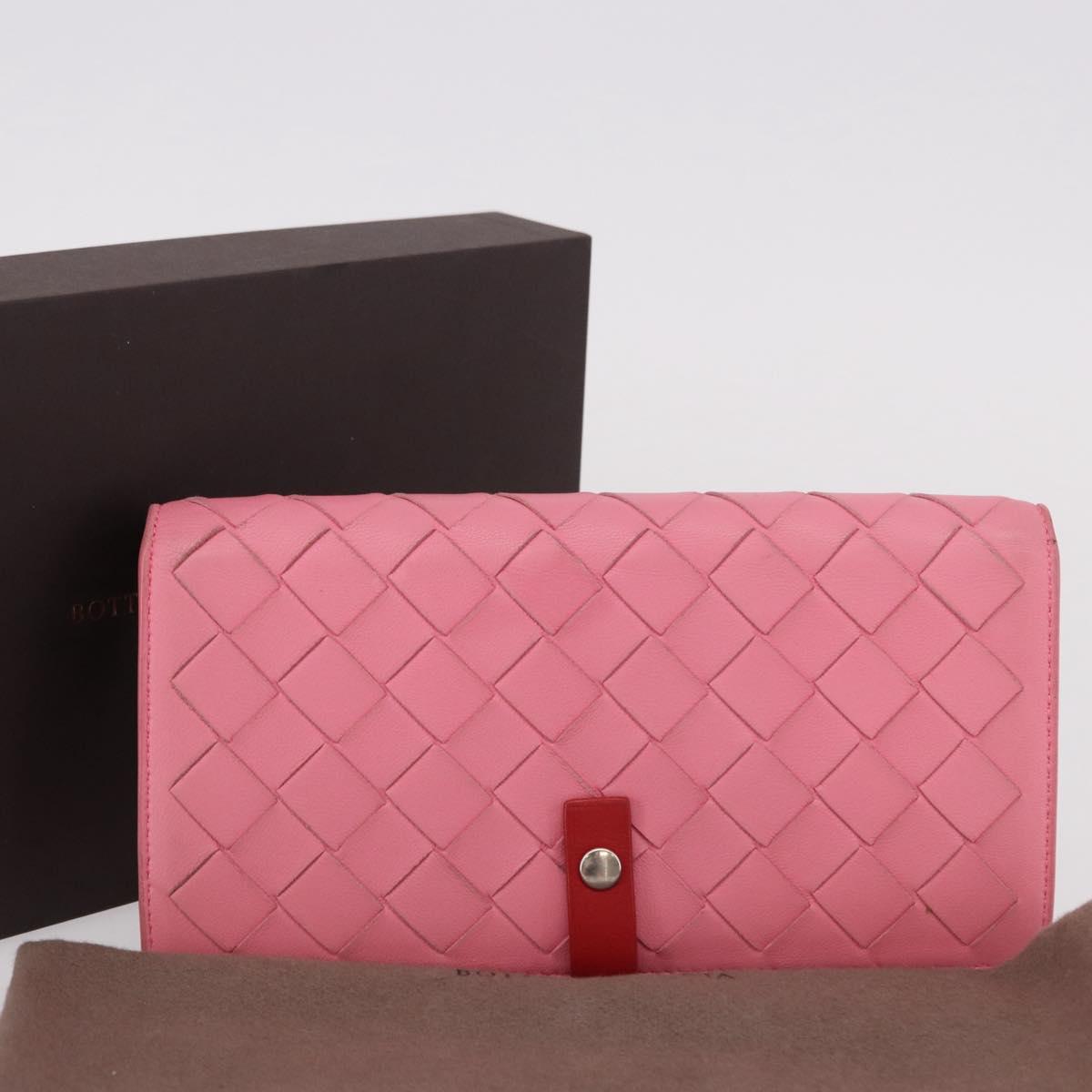 BOTTEGA VENETA INTRECCIATO Long Wallet Leather Pink Auth 186599A