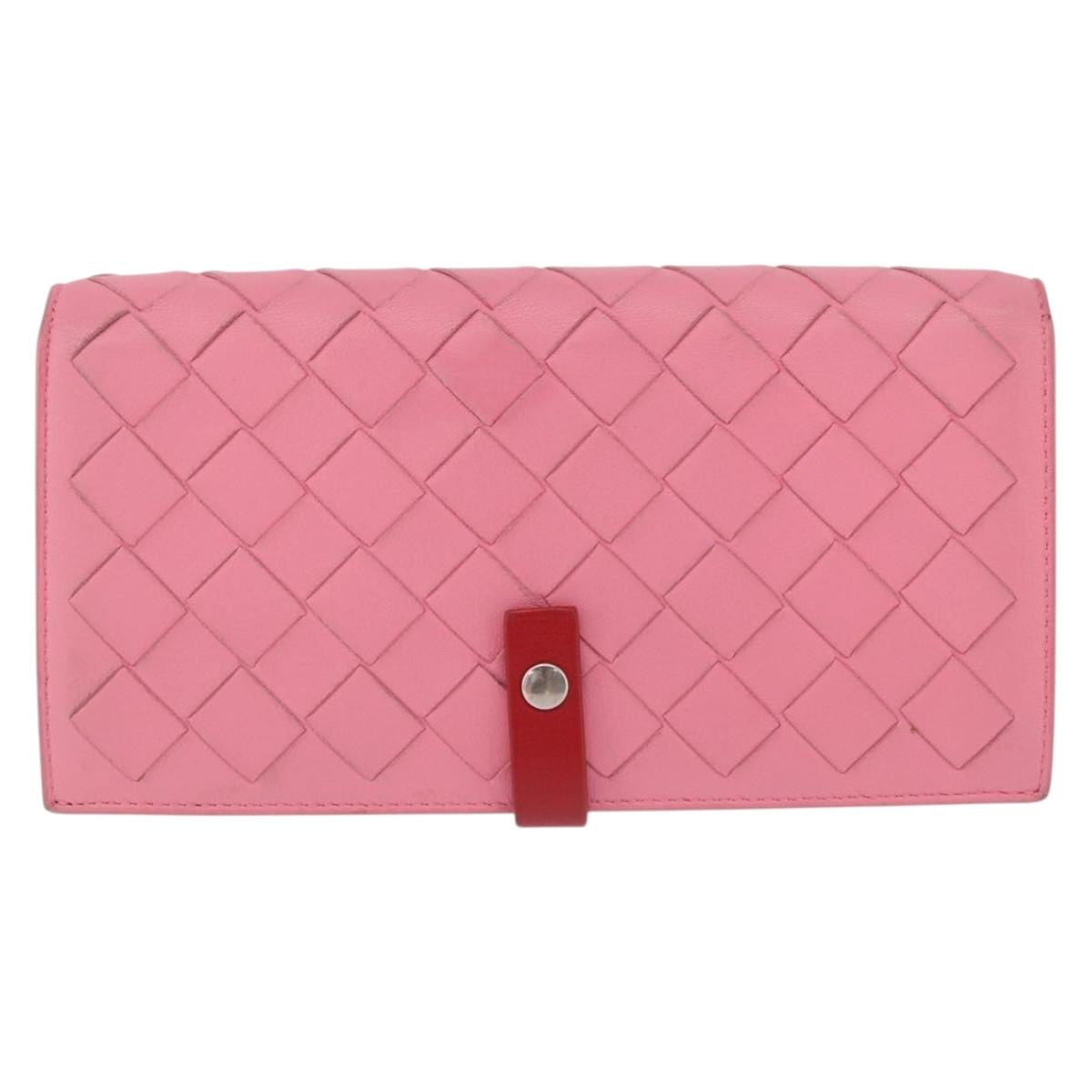 BOTTEGA VENETA INTRECCIATO Long Wallet Leather Pink Auth 186599A