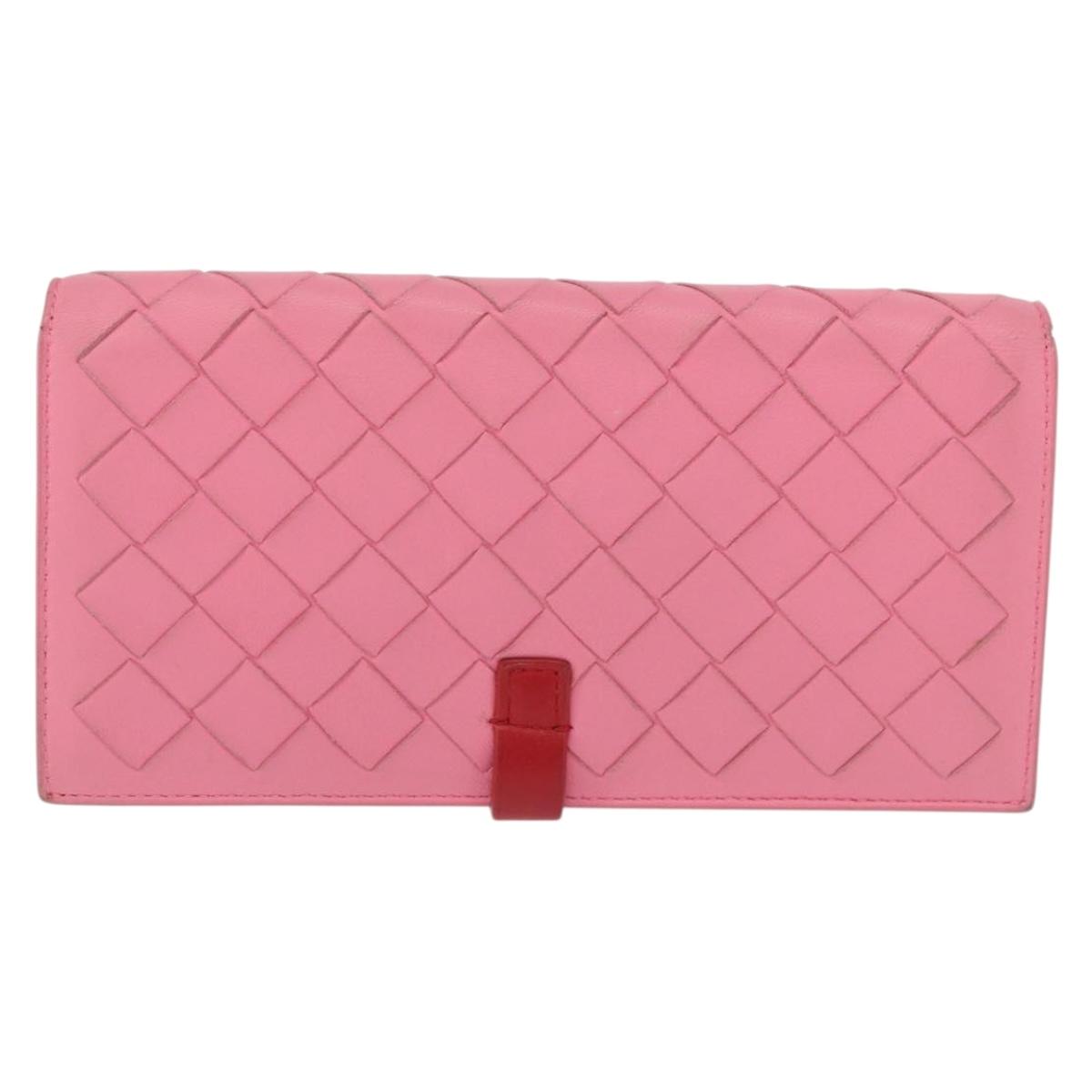 BOTTEGA VENETA INTRECCIATO Long Wallet Leather Pink Auth 186599A