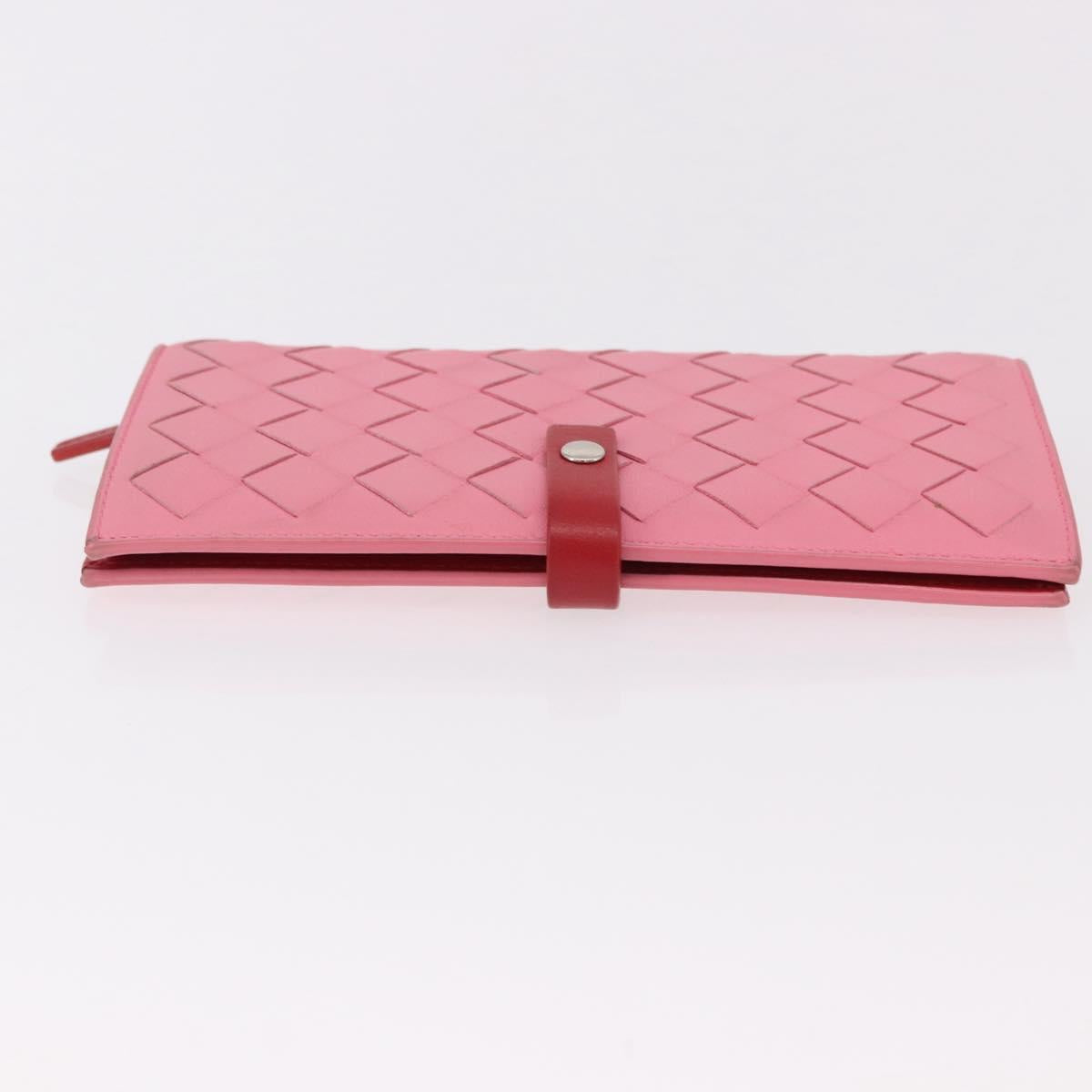 BOTTEGA VENETA INTRECCIATO Long Wallet Leather Pink Auth 186599A