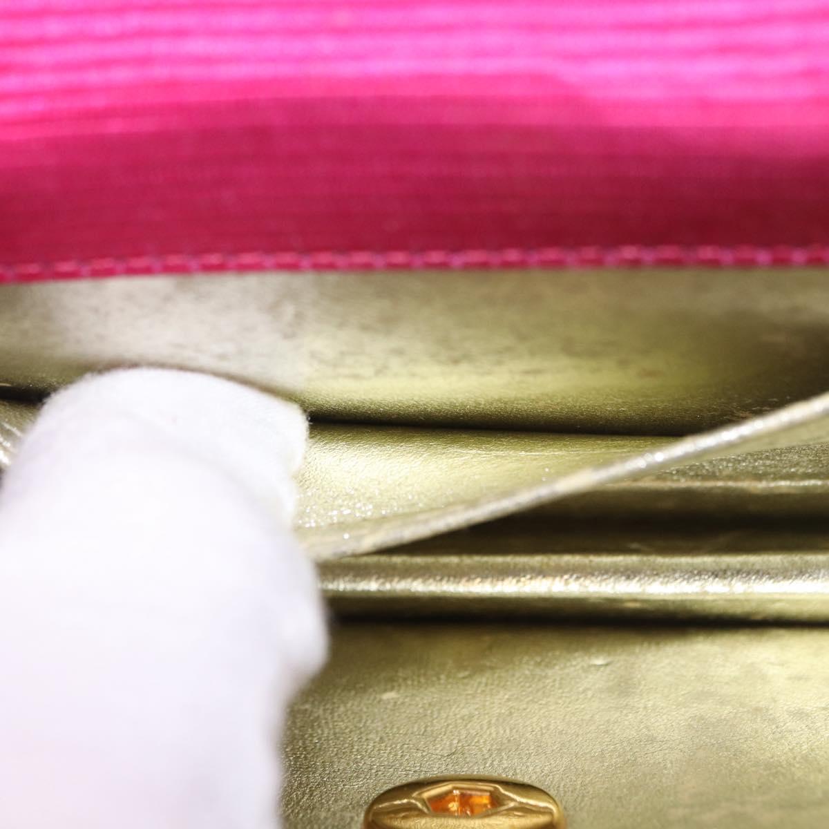 CHANEL V Stitched Chain Shoulder Bag Satin Pink Gold CC Auth 186601