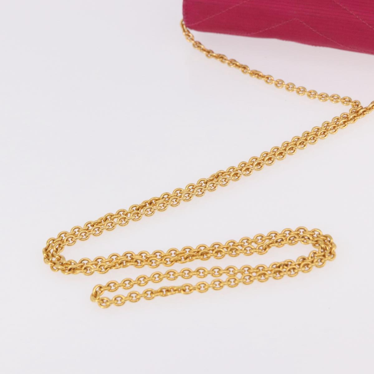 CHANEL V Stitched Chain Shoulder Bag Satin Pink Gold CC Auth 186601