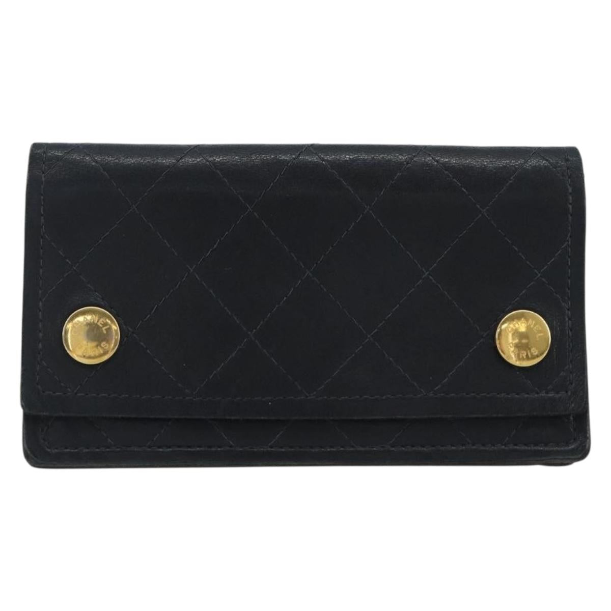 CHANEL Matelasse Chain Wallet Leather Black Gold CC Auth 186602A