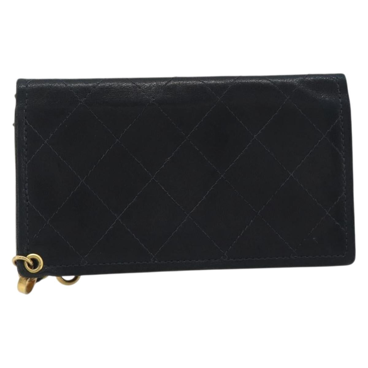 CHANEL Matelasse Chain Wallet Leather Black Gold CC Auth 186602A