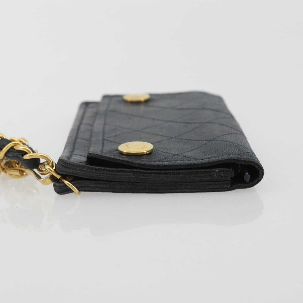 CHANEL Matelasse Chain Wallet Leather Black Gold CC Auth 186602A