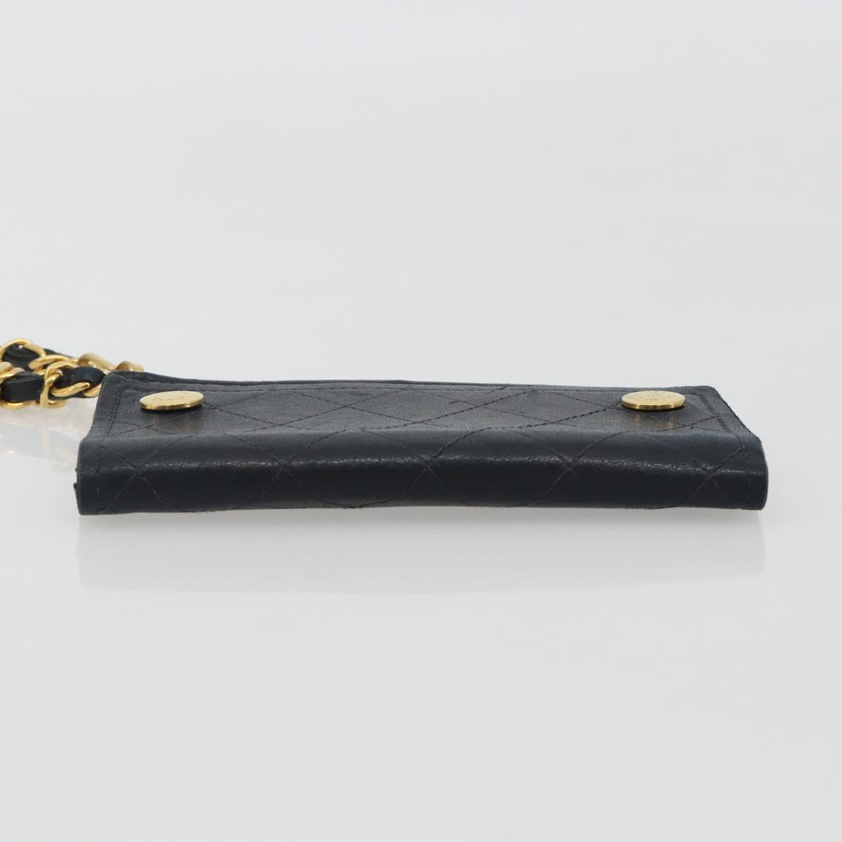 CHANEL Matelasse Chain Wallet Leather Black Gold CC Auth 186602A